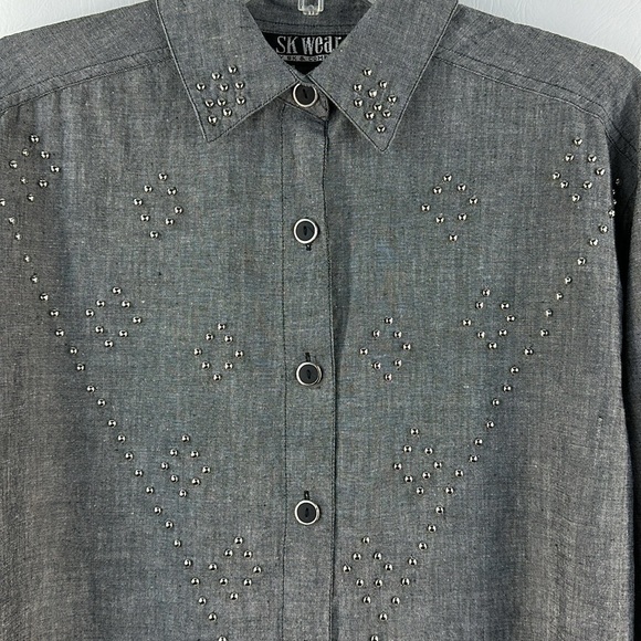 Vintage SK Wear Western Studded Button Down Shirt, M - Picture 2 of 7